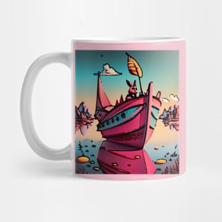 AI generated Rabbit with pink Iron boat Mug